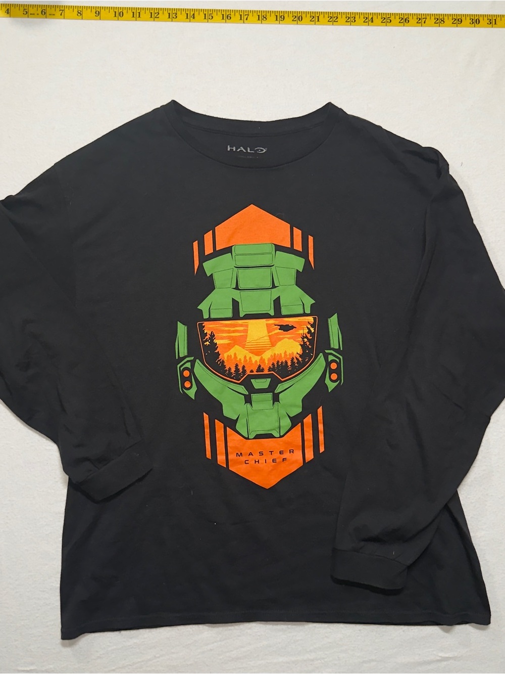 Halo Men's Long Sleeve T-Shirt - Black with Green and Orange Graphic